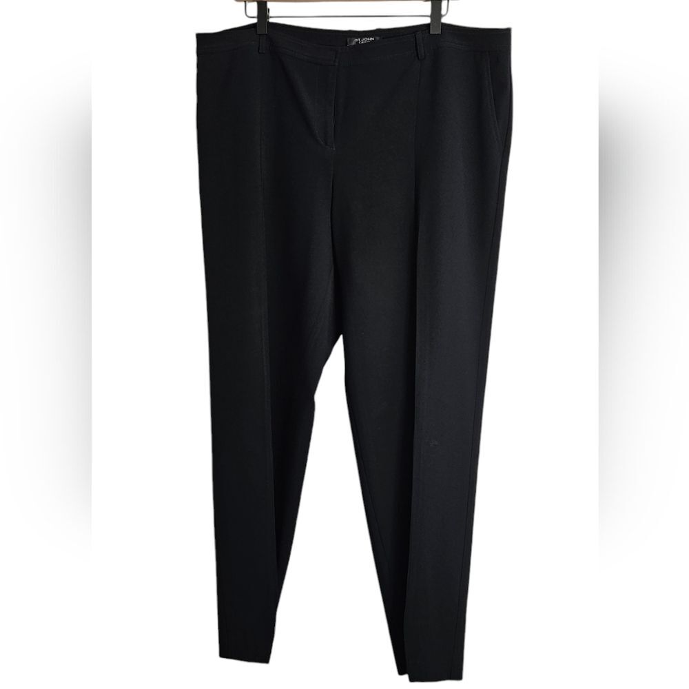 ST. John Caviar Jennifer Pleated Straight Leg Ankle Crop Pants Black Siz…